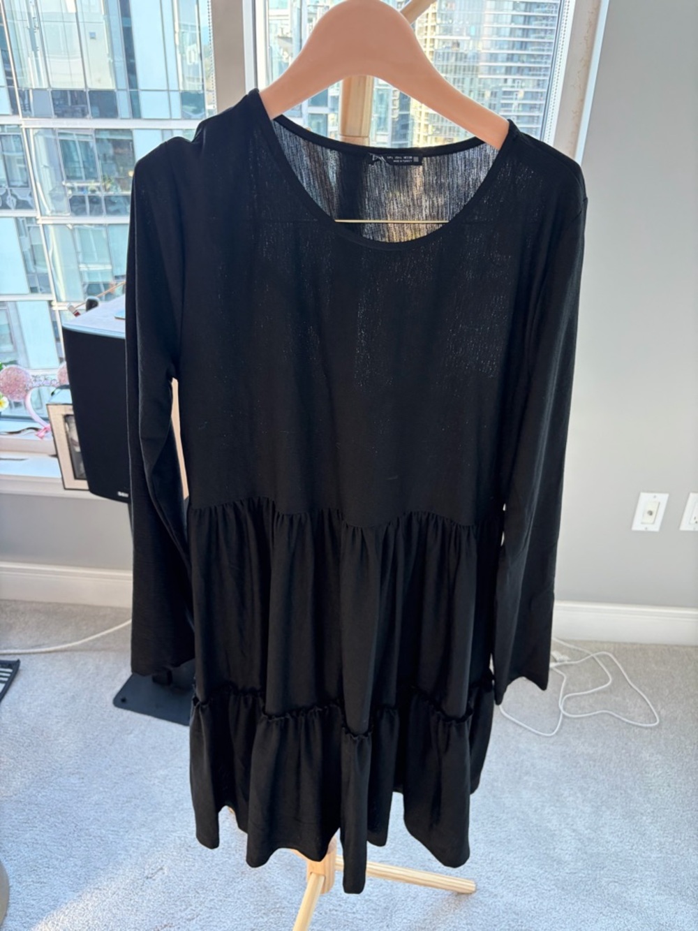 Zara Black Long Sleeve Tiered Mini Dress